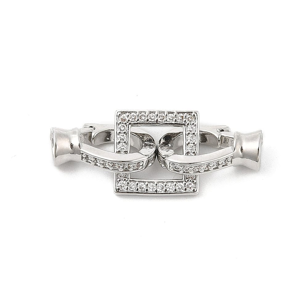 Lås i Platinfarvet Messing – Med Klar Zirkonia (25mm, Sæt) - Uniq Perler - 114503