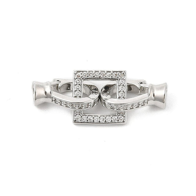 Lås i Platinfarvet Messing – Med Klar Zirkonia (25mm, Sæt) - Uniq Perler - 114503