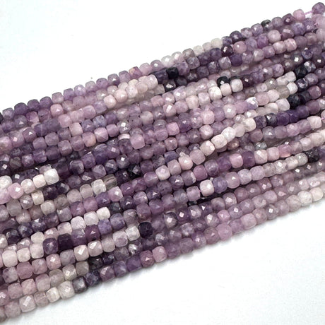 Lepidolit Perler – Gradueret farver, Kubeformet (4x4 mm, Grade A) - Uniq Perler - 252578