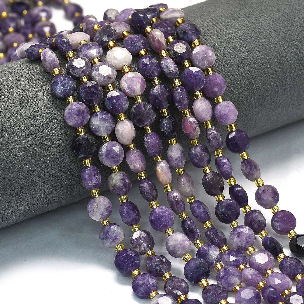 Lepidolite – Møntformet, Facetteret (8x5mm) - Uniq Perler - 231445