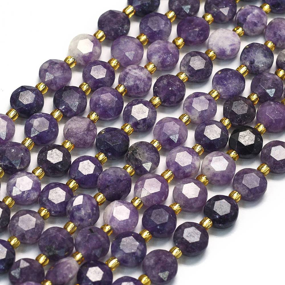 Lepidolite – Møntformet, Facetteret (8x5mm) - Uniq Perler - 231445