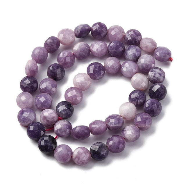 Lepidolite Sten - Møntformet, Facetteret (8,5x6mm) - Uniq Perler - 048226