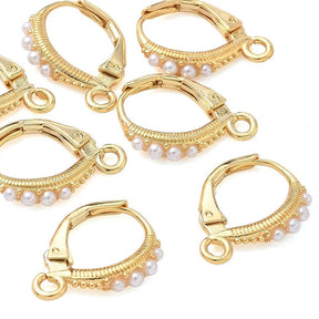 Hebelklinke Ohrhaken mit Perlen und Auge, 24K Vergoldet Messing (16x12x3mm) - Uniq Perler - 117436