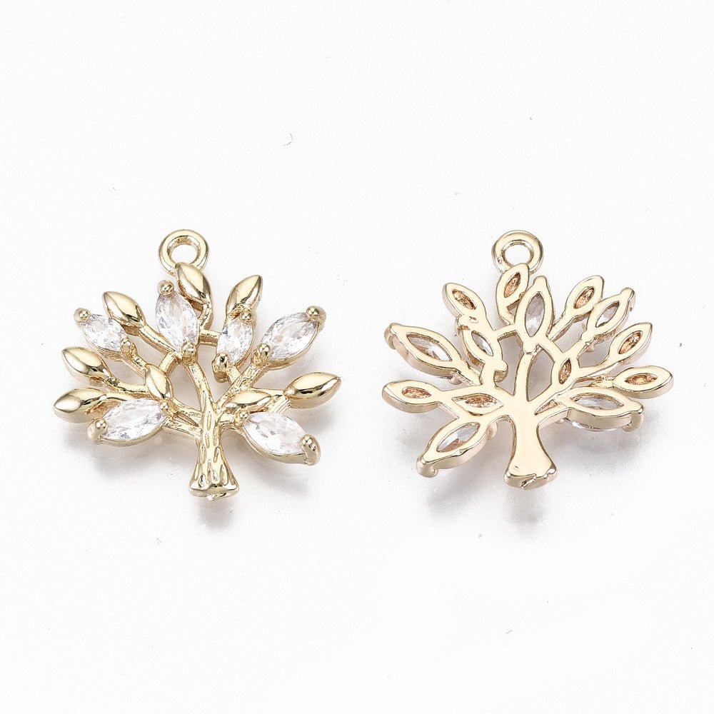 Livets Tre Anheng med Cubic Zirconia – Langvarig forgylling (18x19x3 mm) - Uniq Perler - 117073