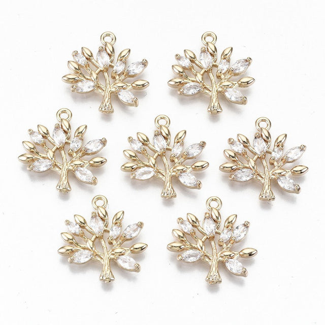 Livets Tre Anheng med Cubic Zirconia – Langvarig forgylling (18x19x3 mm) - Uniq Perler - 117073