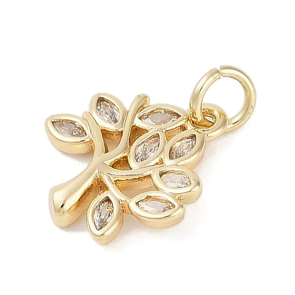 Livets Træ Vedhæng Med Zirkonia Sten, Langtidsholdbar Forgyldt, 12,5x14,5mm - Uniq Perler - 114707