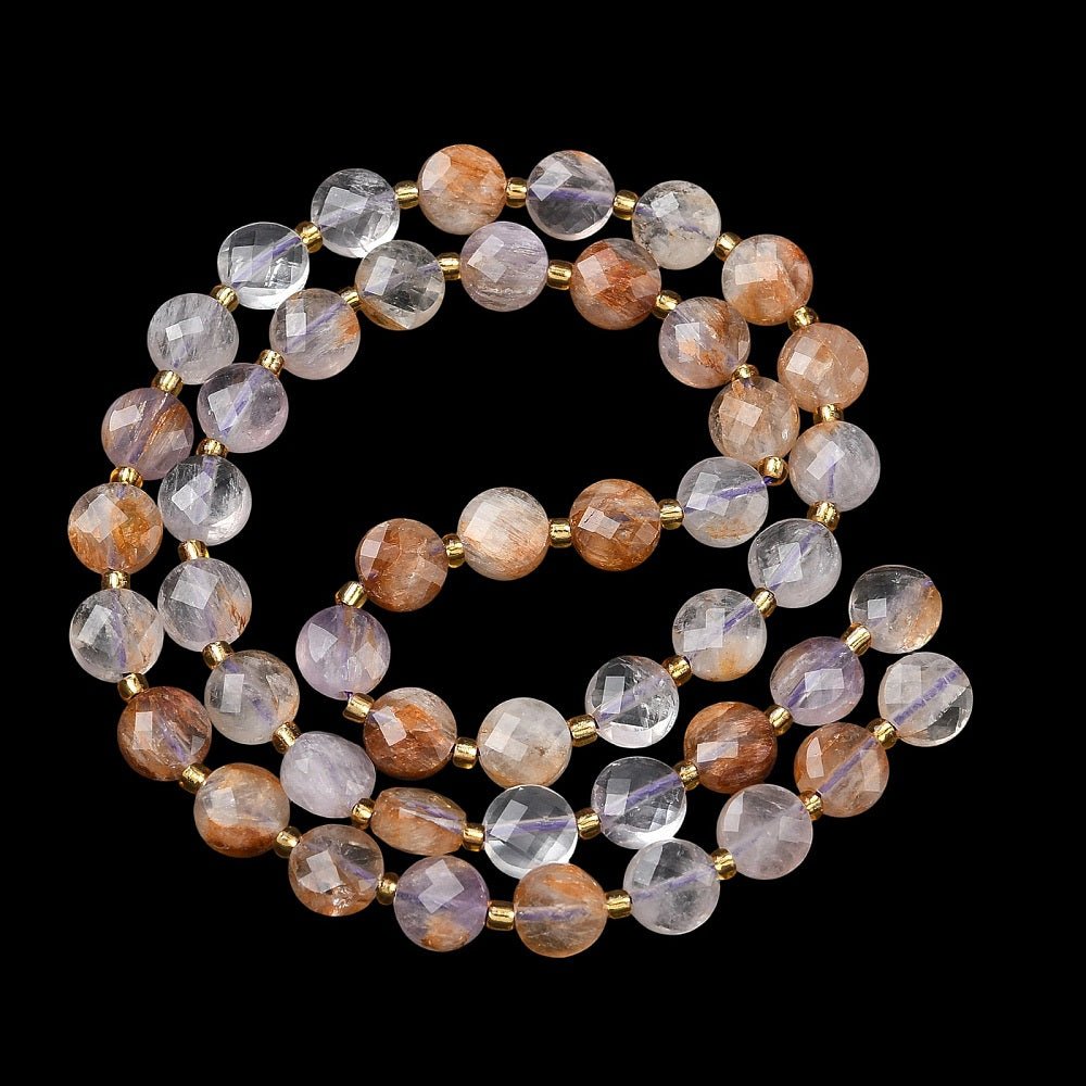 Lodolitt Kvarts Perler – Fasettert Flat Rund (6–6,5mm) - Uniq Perler - 117287