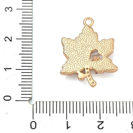 Løvblad Med Hjerte Vedhæng – 18K Forgyldt Messing Med Perle (23x17.5x4mm) - Uniq Perler - 118823