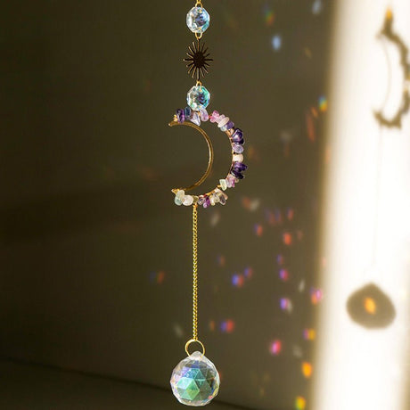 Måne Suncatcher Med Fluorit Chips – Glas Og Messing (330~350mm) - Uniq Perler - 122384