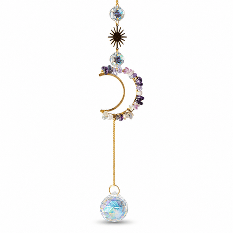 Måne Suncatcher Med Fluorit Chips – Glas Og Messing (330~350mm) - Uniq Perler - 122384