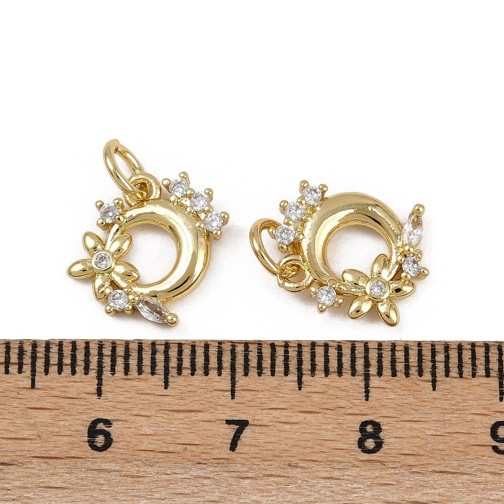 Måne Vedhæng Med Kubiske Zirkonia – 18K Langtidsholdbar Forgyldt Messing (12x13x2mm) - Uniq Perler - 119094