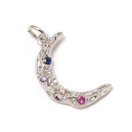 Måne Vedhæng Med Zirkonia – Langtidsholdbar Platinbelagt Messing (19,5x12x3mm) - Uniq Perler - 123930