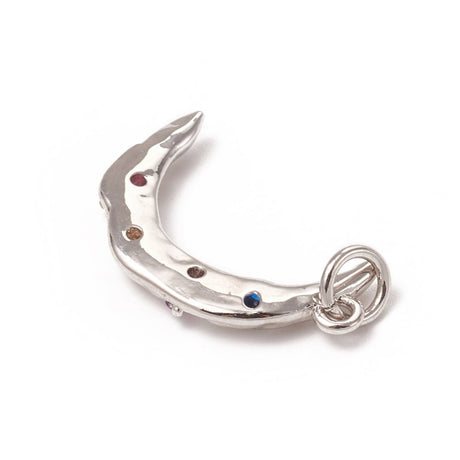 Måne Vedhæng Med Zirkonia – Langtidsholdbar Platinbelagt Messing (19,5x12x3mm) - Uniq Perler - 123930