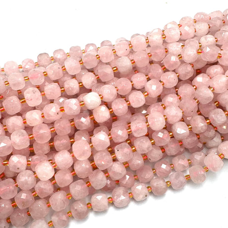 Madagascar Rosenkvarts – Kubeformet Natursten (8 mm) - Uniq Perler - 478911