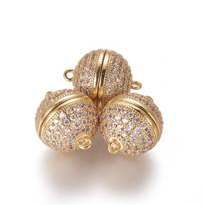 Magnet Clasp With Zirconia Stone - Gold-plated (14x18mm) - Uniq Perler - 115555