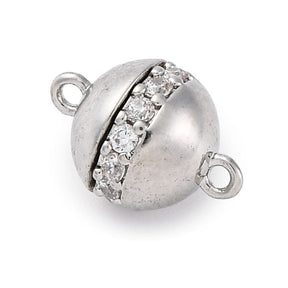 Magnet Clasp With Zirconia Stones – Platinum (11.5mm) - Uniq Perler - 970847