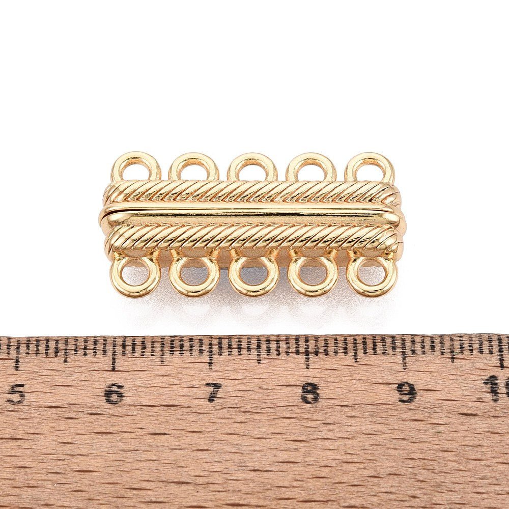 Magnetlås Med 5 Rækker – 18K Forgyldt Messing (32x16,5x7mm) - Uniq Perler - 121504