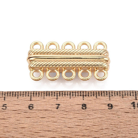 Magnetlås Med 5 Rækker – 18K Forgyldt Messing (32x16,5x7mm) - Uniq Perler - 121504