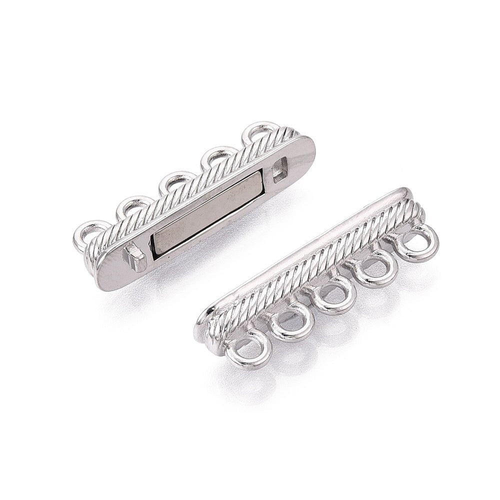 Magnetlås Med 5 Rækker – Platinbelagt Messing (32x16,5x7mm) - Uniq Perler - 121503