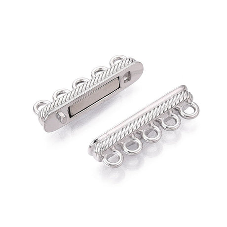 Magnetlås Med 5 Rækker – Platinbelagt Messing (32x16,5x7mm) - Uniq Perler - 121503