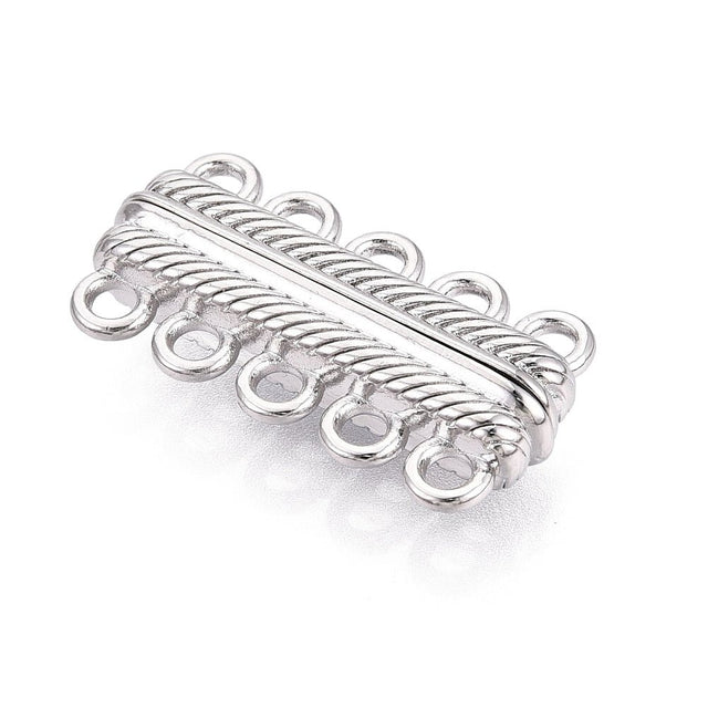 Magnetlås Med 5 Rækker – Platinbelagt Messing (32x16,5x7mm) - Uniq Perler - 121503