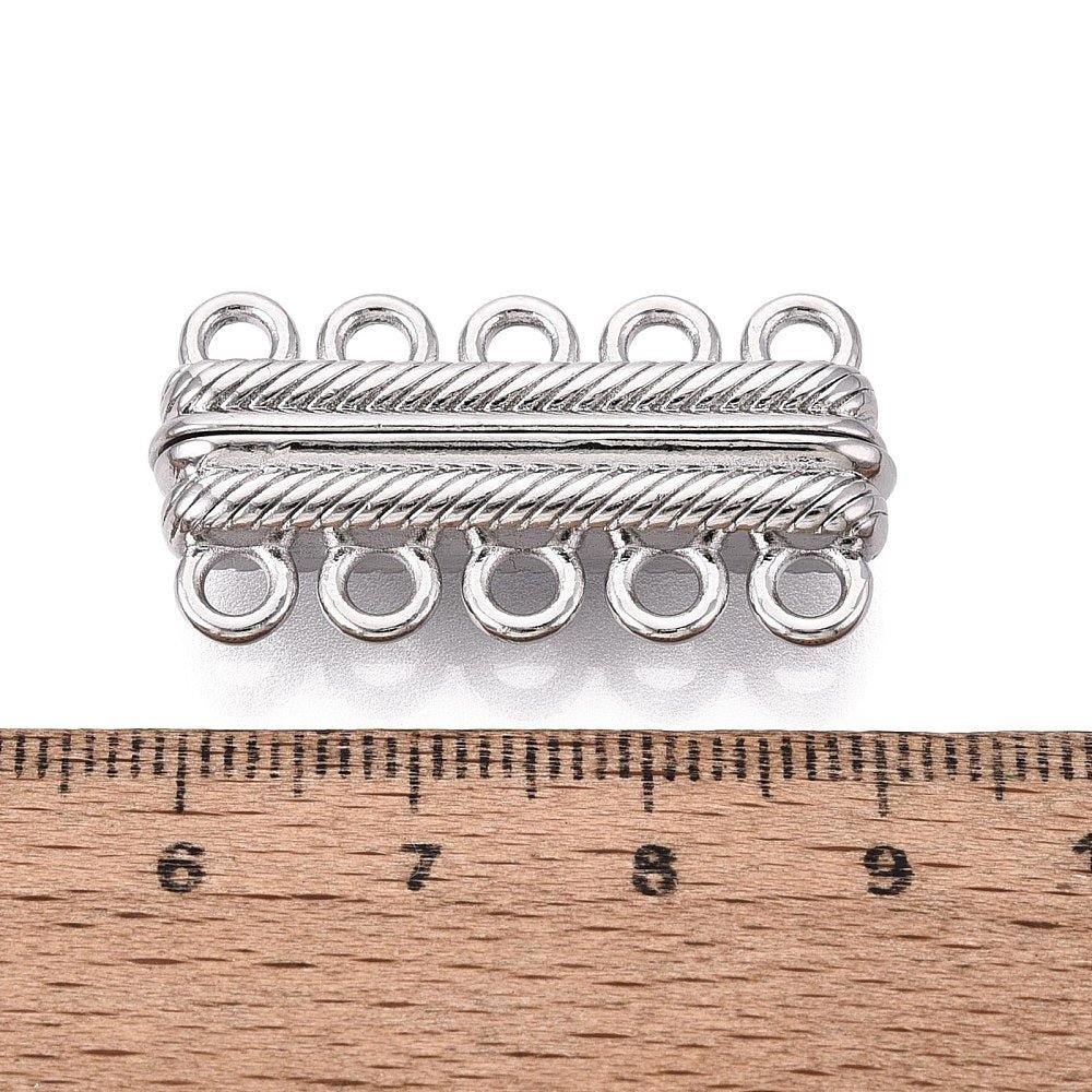 Magnetlås Med 5 Rækker – Platinbelagt Messing (32x16,5x7mm) - Uniq Perler - 121503