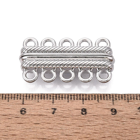 Magnetlås Med 5 Rækker – Platinbelagt Messing (32x16,5x7mm) - Uniq Perler - 121503