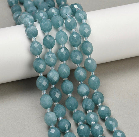 Malaysia Jade – Facetteret, Rice, Blå/Grøn (9x8mm) - Uniq Perler - 117573