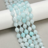 Malaysia Jade Perler – Blå, Facetteret Rice (9 - 10x8mm) - Uniq Perler - 115067