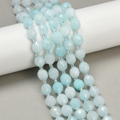 Malaysia Jade Perler – Blå, Facetteret Rice (9 - 10x8mm) - Uniq Perler - 115067