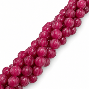 Malaysia Jade Perler – Dyb Pink, Græskarformede (8mm) - Uniq Perler - 125830