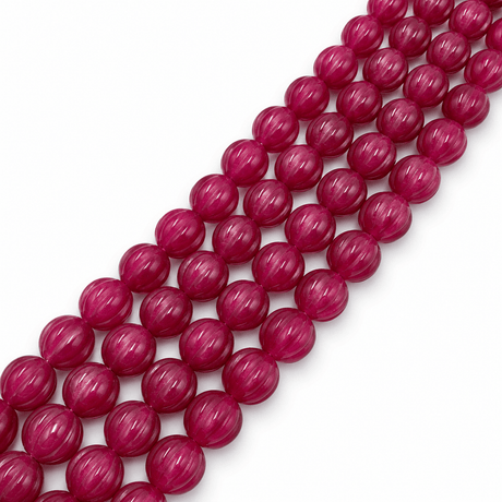 Malaysia Jade Perler – Dyb Pink, Græskarformede (8mm) - Uniq Perler - 125830