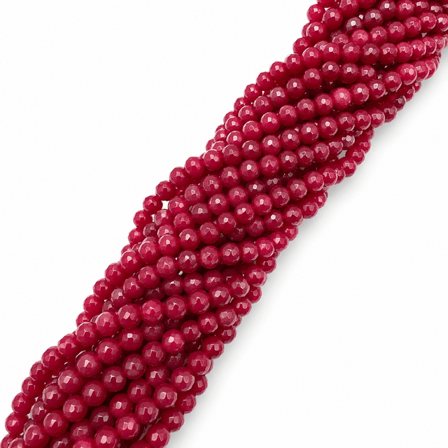 Malaysia Jade Perler, Mørk Rød, Facetteret, (6mm) - Uniq Perler - 112300