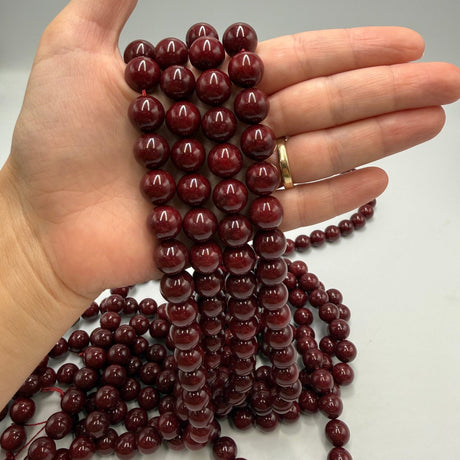 Malaysia Jade Perler – Vinrød, Runde (12mm) - Uniq Perler - 125829