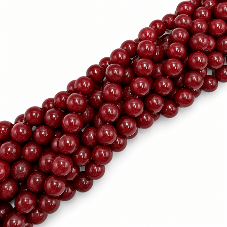 Malaysia Jade Perler – Vinrød, Runde (12mm) - Uniq Perler - 125829