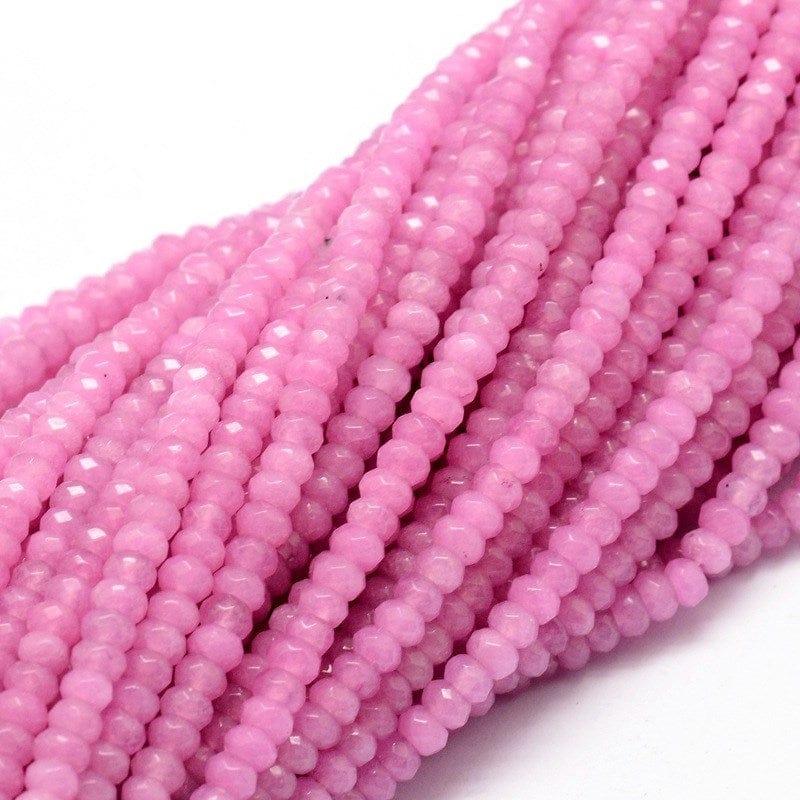 Malaysia Jade, Pink, Facetteret, Rondel, (4x2 - 3mm) - Uniq Perler - 0001489584