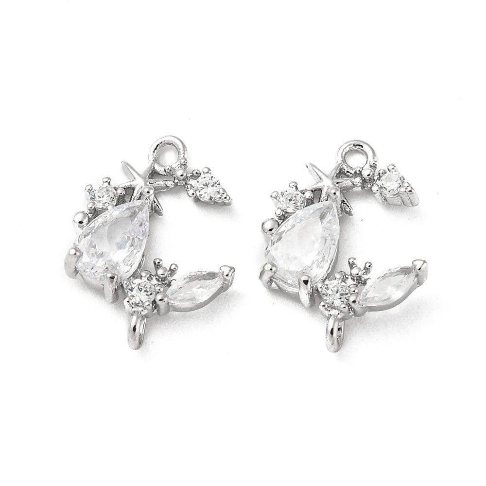 Måne mellemled Med Klare Zirkonia Sten, Platinium Belagt, (14x10,5mm) - Uniq Perler - 112305