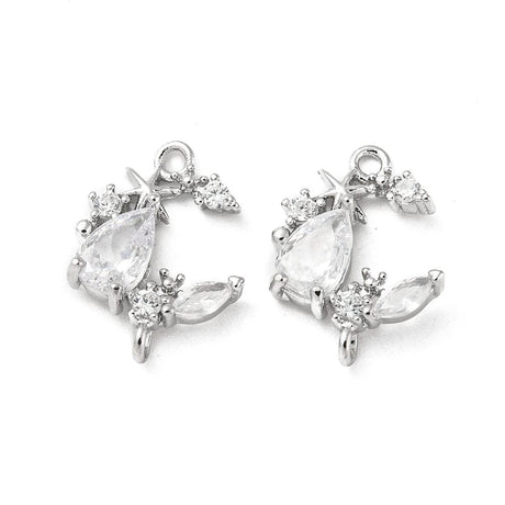 Måne mellemled Med Klare Zirkonia Sten, Platinium Belagt, (14x10,5mm) - Uniq Perler - 112305