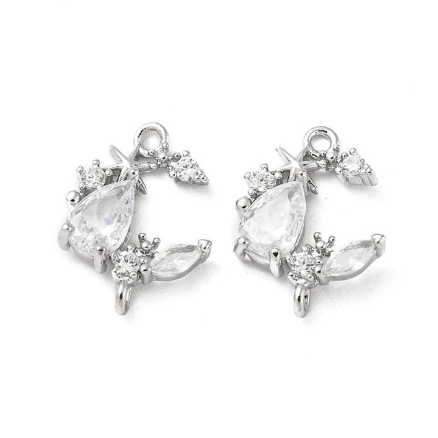 Måne mellemled Med Klare Zirkonia Sten, Platinium Belagt, (14x10,5mm) - Uniq Perler - 112305