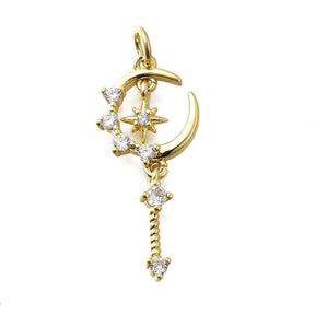 Moon And Star Pendant With Zirconia Stones, Long-Lasting Gold Plated, (12x27.5mm) - Uniq Perler - 114521