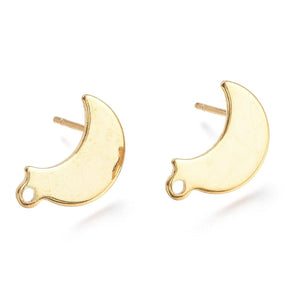 Mond Ohrstecker in 24 K. Vergoldet Stahl – (14,5x9,5mm, 1 Paar) - Uniq Perler - 117442