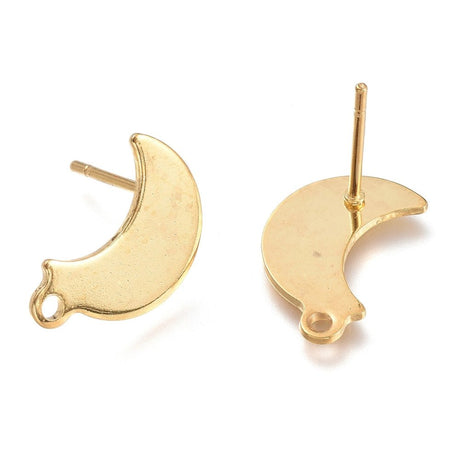 Moon Ear stud in 24 K. Gold-plated Steel – (14.5x9.5mm, 1 pair) - Uniq Perler - 117442