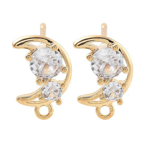 Måne Ørestikkere Med Zirkonia, 18K Forgyldt, 11x7mm - Uniq Perler - 114336