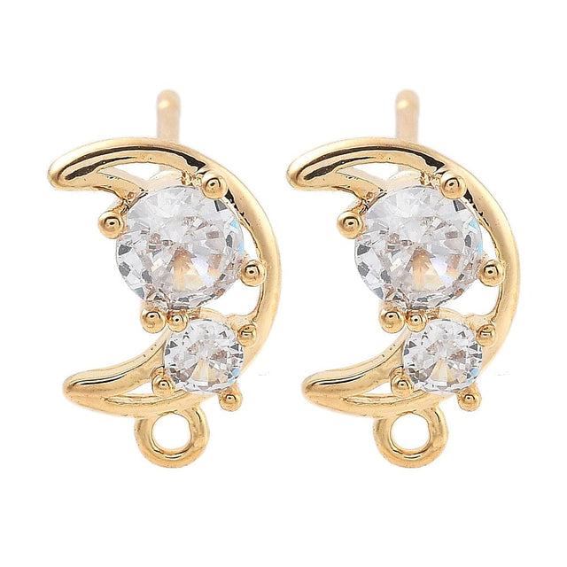 Måne Ørestikkere Med Zirkonia, 18K Forgyldt, 11x7mm - Uniq Perler - 114336