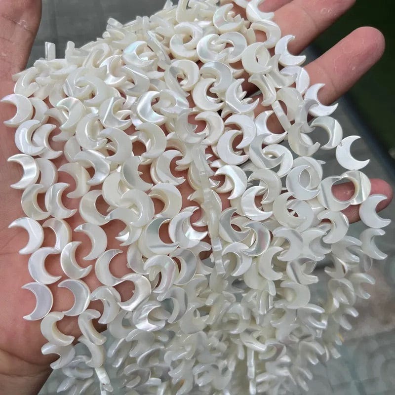 Måne Shell Perler, Hvid, (11x8mm) - Uniq Perler - 405194