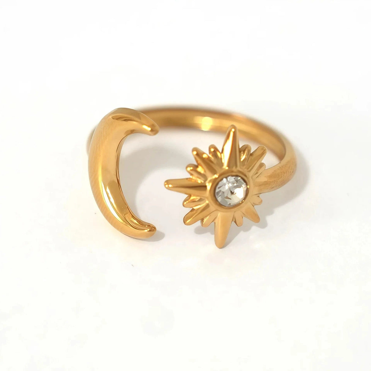 Måne & Stjerne Ring i Vandfast Stål – Med Klar Zirkonia - Uniq Perler - 116083