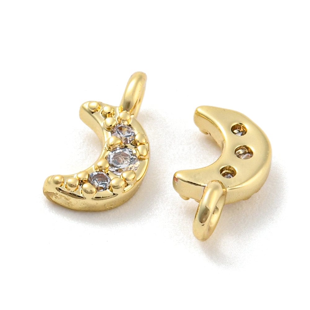 Måne Vedhæng Med 3 Zirkonia Sten, Langtidsholdbar Forgyldning, 8,5x4,5mm - Uniq Perler - 112452