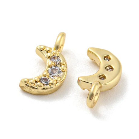 Måne Vedhæng Med 3 Zirkonia Sten, Langtidsholdbar Forgyldning, 8,5x4,5mm - Uniq Perler - 112452