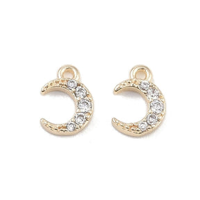 Moon Pendant With 5 Zircon Stones, 18K Gold-plated, (7x5mm), 4 pcs - Uniq Perler - 113105