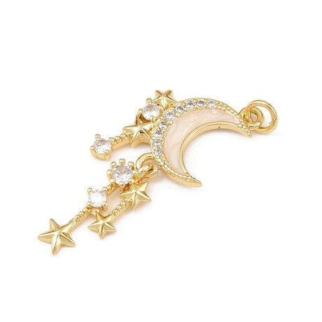 Måne vedhæng med emalje og Zirkonia sten, 18K Langtidsholdbar forgyldning(17x36x3mm) - Uniq Perler - 